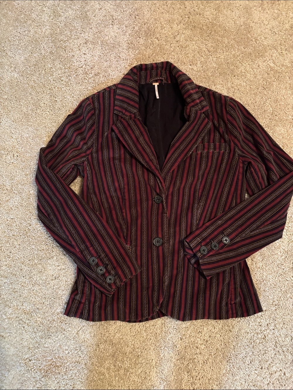 Free People Striped Blazer in Burgundy and Black